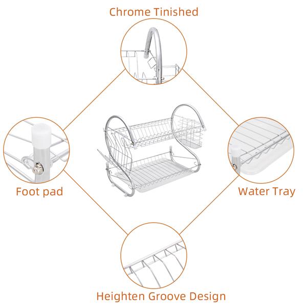 Multifunctional S-shaped Dual Layers Bowls & Dishes & Chopsticks & Spoons Collection Shelf Dish Drainer