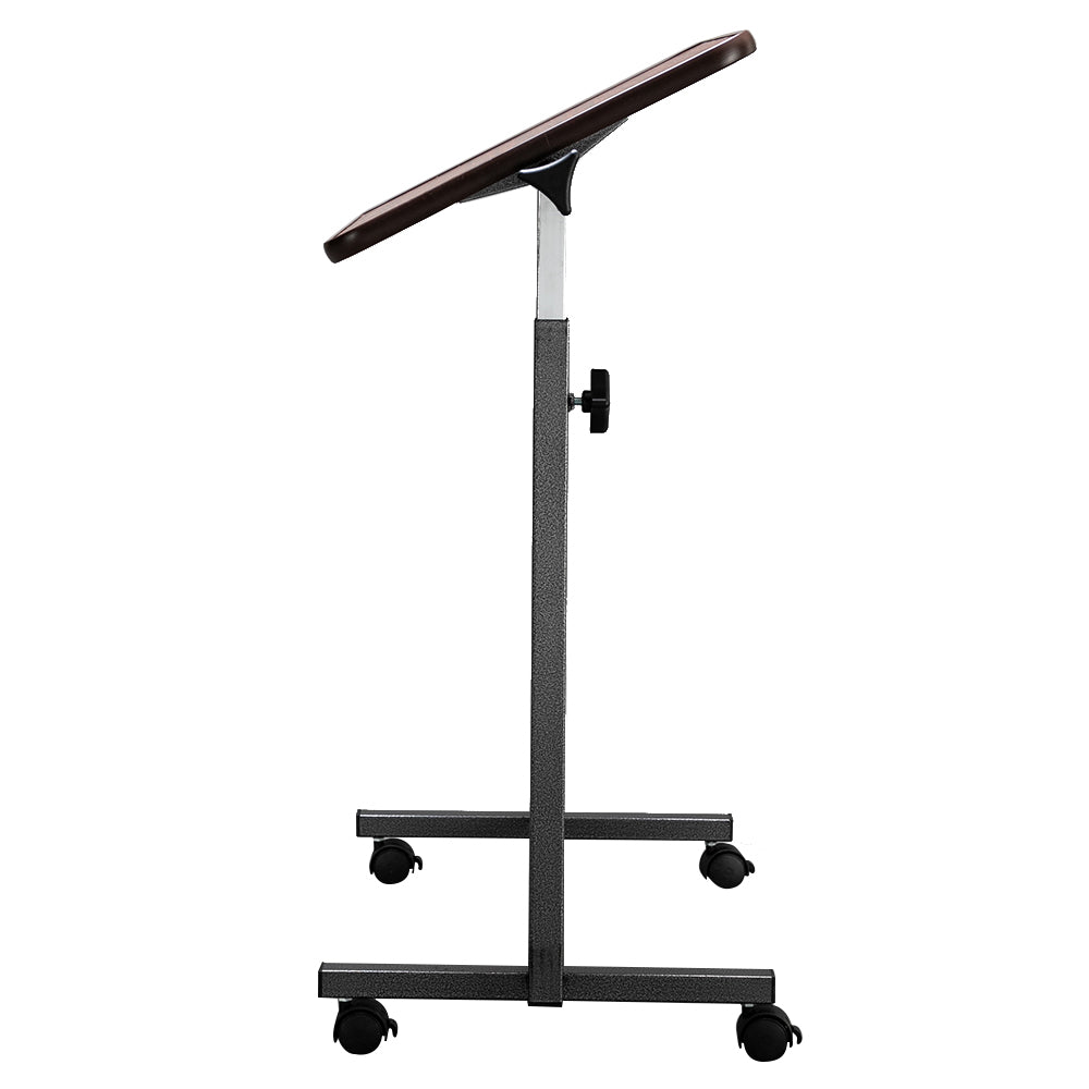 Multifunctional Adjustable Bedside Table MDF/Iron/4 Wheels With Brake, Dark Wood Grain Color