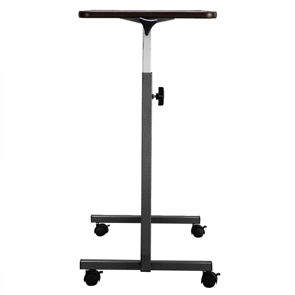 Multifunctional Adjustable Bedside Table MDF/Iron/4 Wheels With Brake, Dark Wood Grain Color