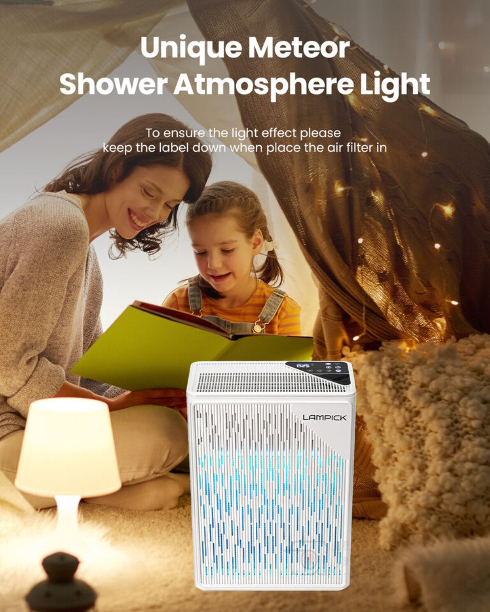 Air Purifiers for Home Large Room Up to 1736 sqft, HEPA Air Purifier with Meteor Shower Atmosphere Light, Fragrance Sponge, PM2.5 Detector Air Cleaner for Pet Dander Wildfire Smoke Pollen Odor