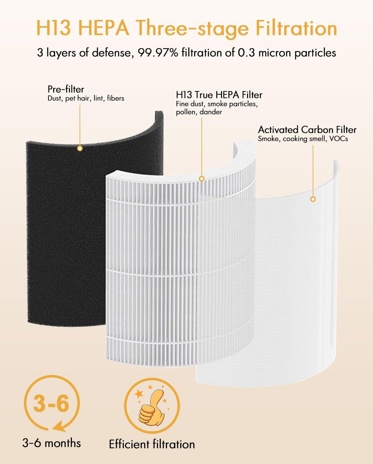 Air Purifier B-D02U Replacement Filter, VEWIOR H13 True HEPA Air Cleaner Filter (Special for B-D02U Air Purifier)(FBA仓发货,亚马逊禁售)