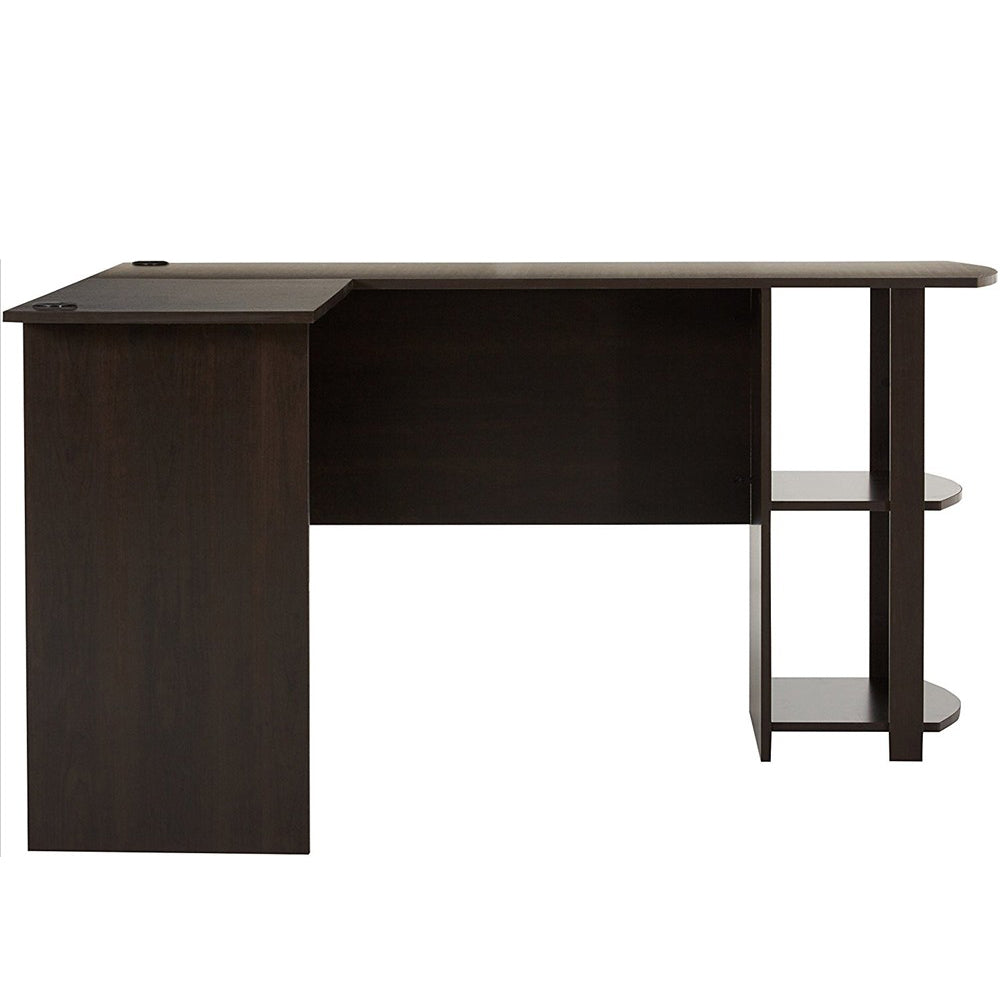 L-Shaped Wood Right-angle Computer Desk with Two-layer Bookshelves