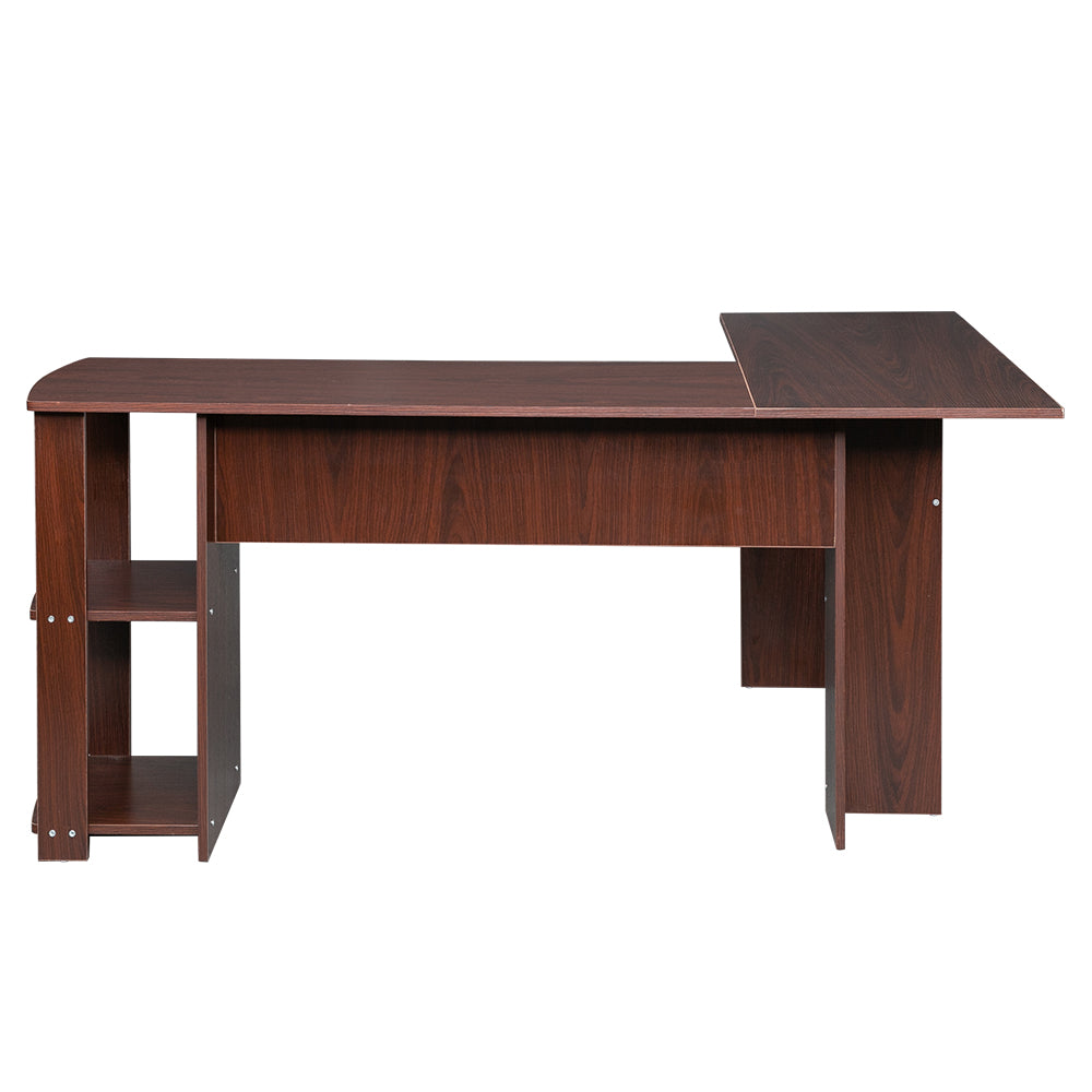 L-Shaped Wood Right-angle Computer Desk with Two-layer Bookshelves