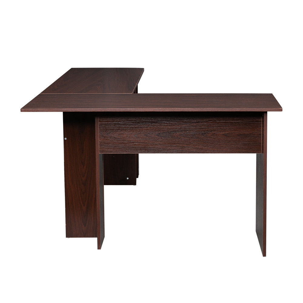 L-Shaped Wood Right-angle Computer Desk with Two-layer Bookshelves
