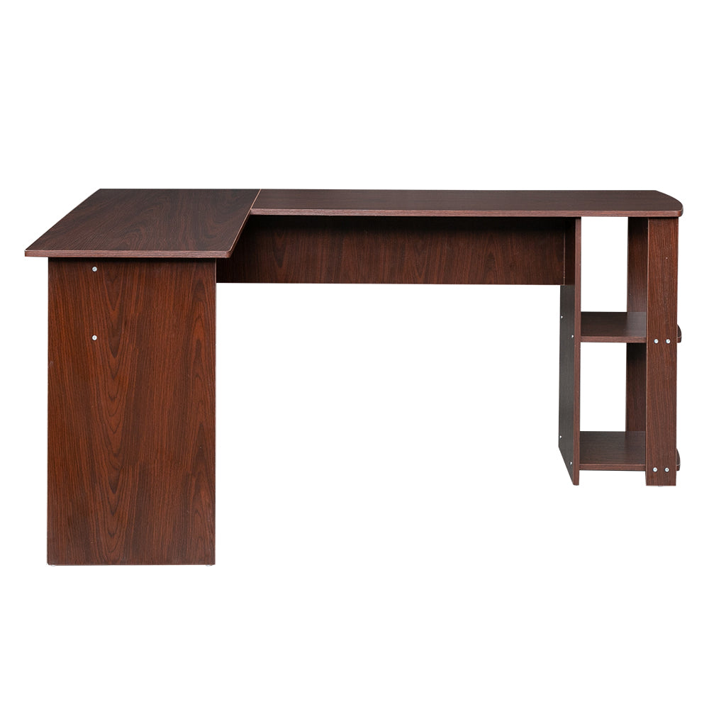 L-Shaped Wood Right-angle Computer Desk with Two-layer Bookshelves