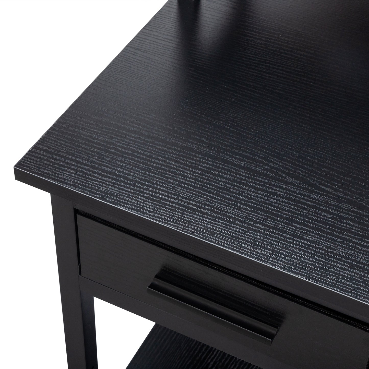 Black wood grain particleboard with non-woven fabric drawer 140*50*86cm multi-layer shelf computer desk with 2 power sockets and 2 USB power interfaces