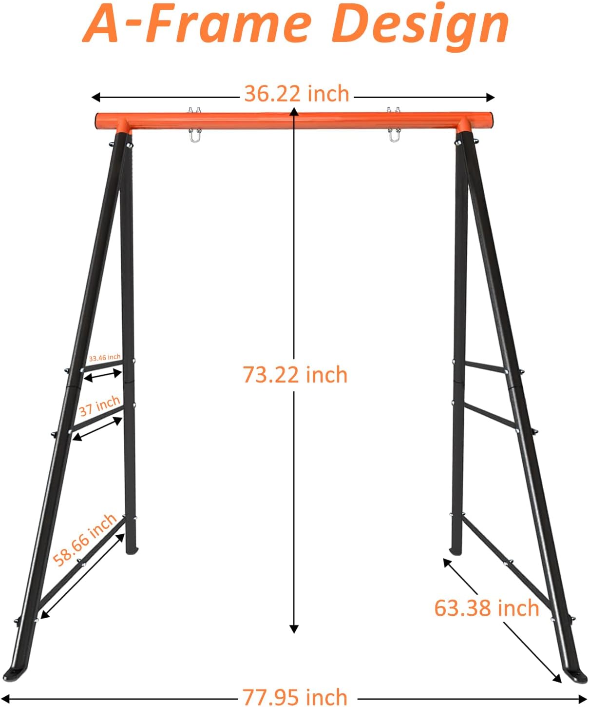 Porch Swing Frame, 550lbs Weight Capacity Swing Stand, Heavy Duty A-Frame Swing, Swing Stand Frame for Yoga Hammock Saucer Baby Porch Swing (Orange, Swing NOT Included)