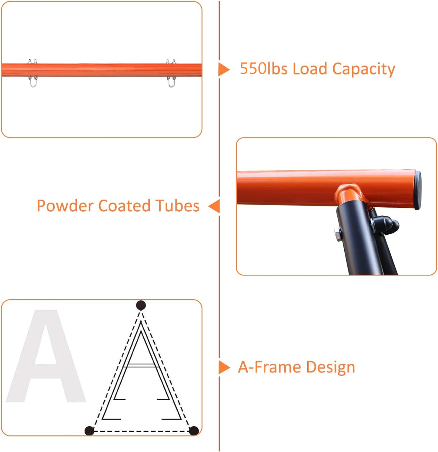Porch Swing Frame, 550lbs Weight Capacity Swing Stand, Heavy Duty A-Frame Swing, Swing Stand Frame for Yoga Hammock Saucer Baby Porch Swing (Orange, Swing NOT Included)