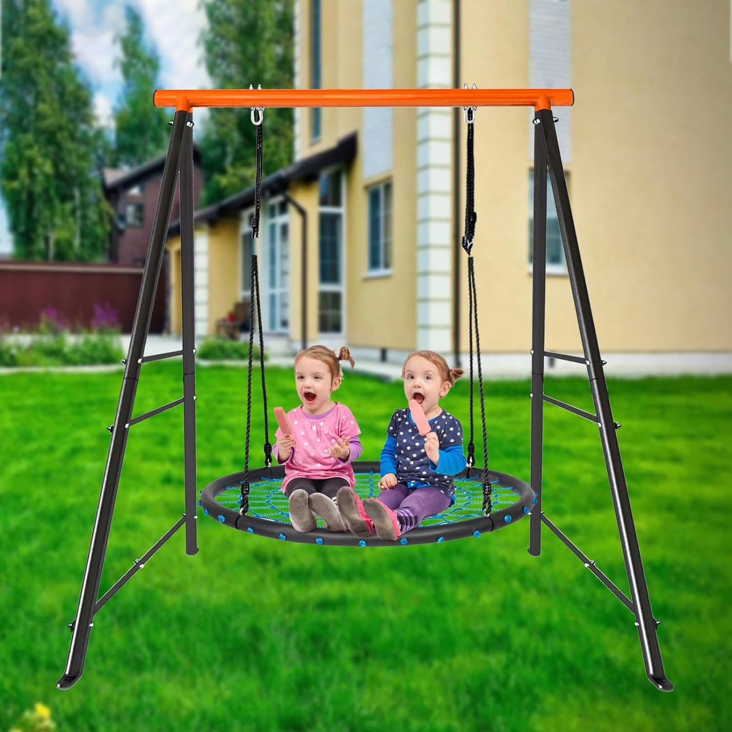 Porch Swing Frame, 550lbs Weight Capacity Swing Stand, Heavy Duty A-Frame Swing, Swing Stand Frame for Yoga Hammock Saucer Baby Porch Swing (Orange, Swing NOT Included)