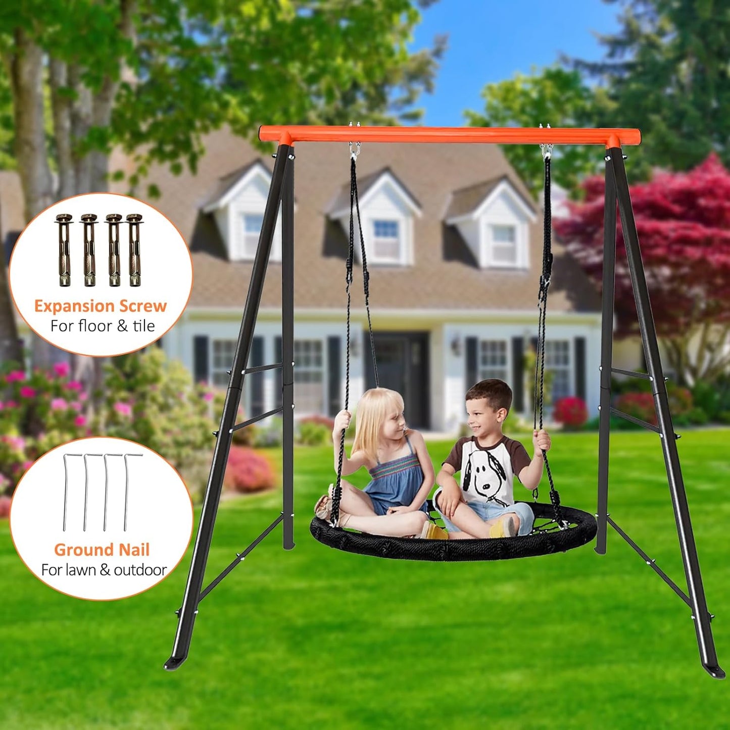 Porch Swing Frame, 550lbs Weight Capacity Swing Stand, Heavy Duty A-Frame Swing, Swing Stand Frame for Yoga Hammock Saucer Baby Porch Swing (Orange, Swing NOT Included)