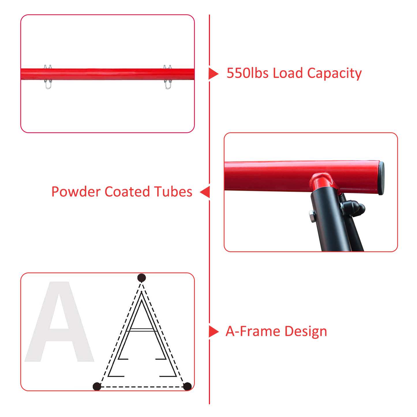 Porch Swing Frame, 550lbs Weight Capacity Swing Stand, Heavy Duty A-Frame Swing, Swing Stand Frame for Yoga Hammock Saucer Baby Porch Swing (Red, Swing NOT Included)