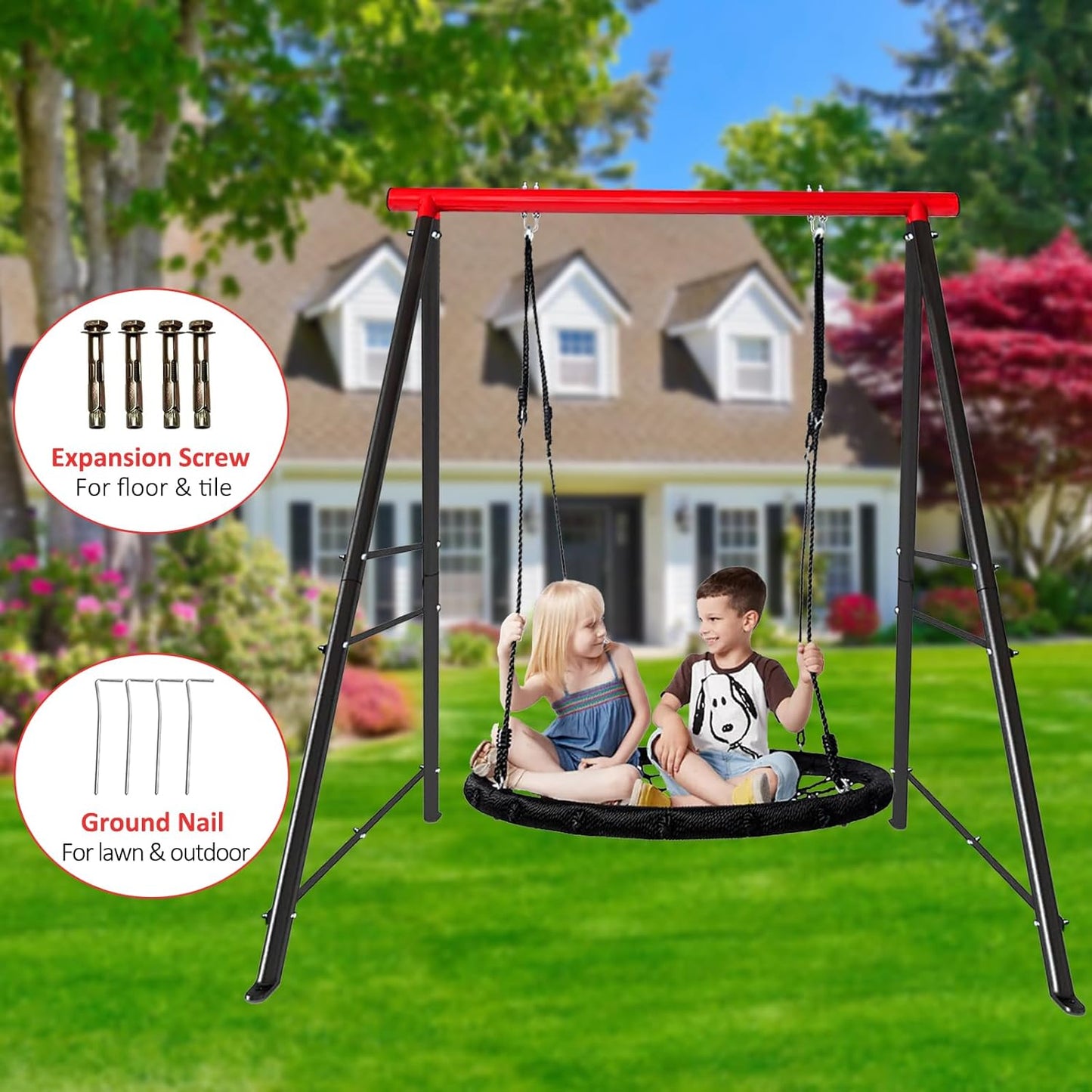 Porch Swing Frame, 550lbs Weight Capacity Swing Stand, Heavy Duty A-Frame Swing, Swing Stand Frame for Yoga Hammock Saucer Baby Porch Swing (Red, Swing NOT Included)