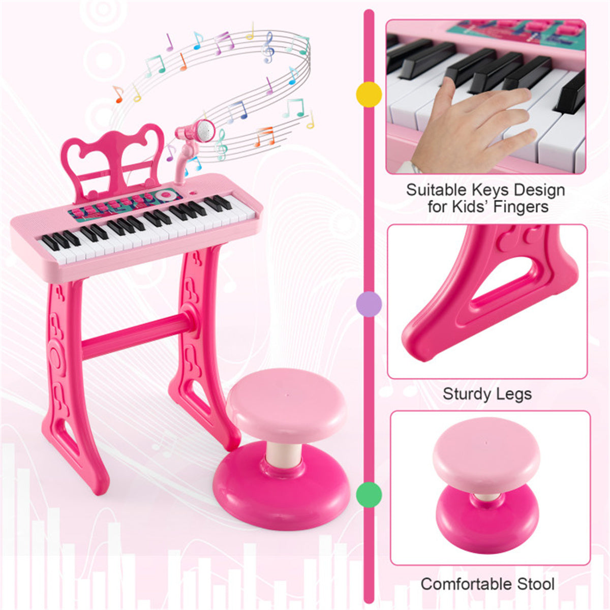 Kids Piano, Keyboard 37-Key Kids Toy Keyboard Piano with Microphone