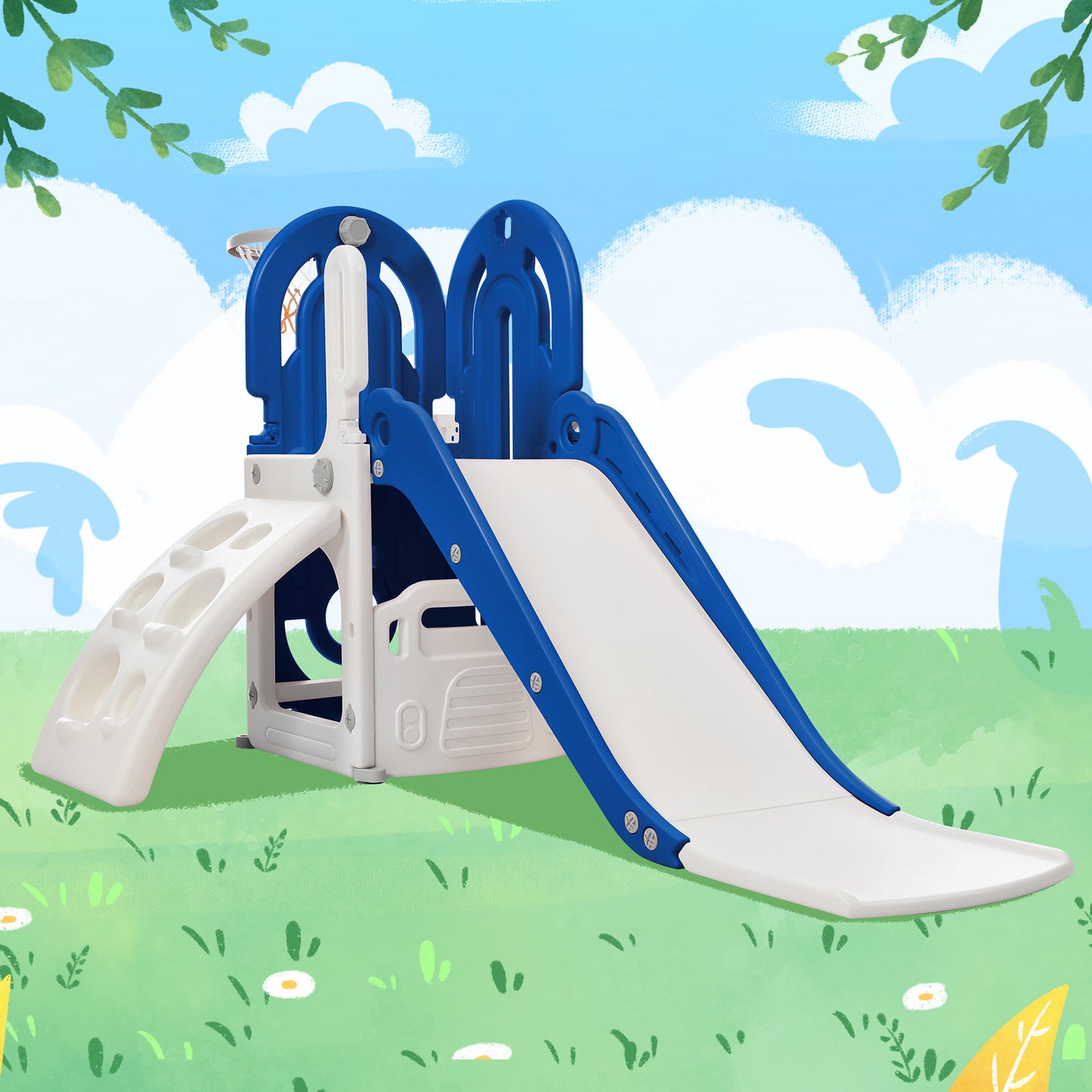 Toddler Climber and Slide Set 4 in 1, Kids Playground Climber Slide Playset with Basketball Hoop Play Combination for Babies Indoor & Outdoor