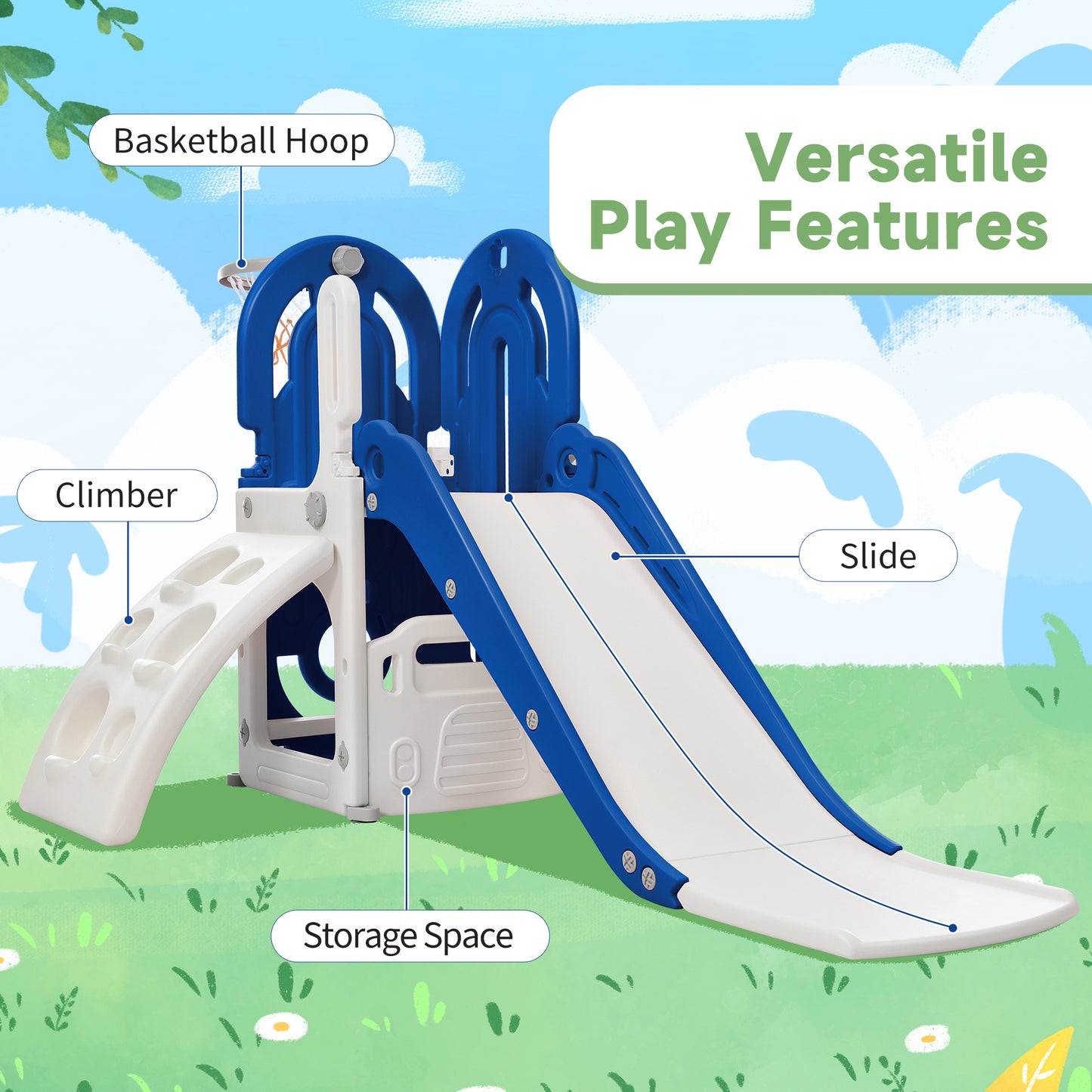 Toddler Climber and Slide Set 4 in 1, Kids Playground Climber Slide Playset with Basketball Hoop Play Combination for Babies Indoor & Outdoor