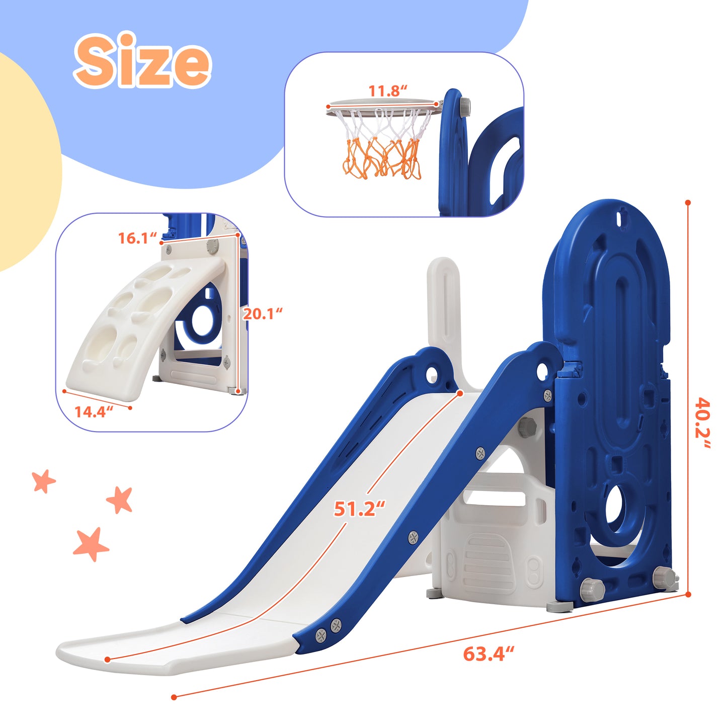 Toddler Climber and Slide Set 4 in 1, Kids Playground Climber Slide Playset with Basketball Hoop Play Combination for Babies Indoor & Outdoor