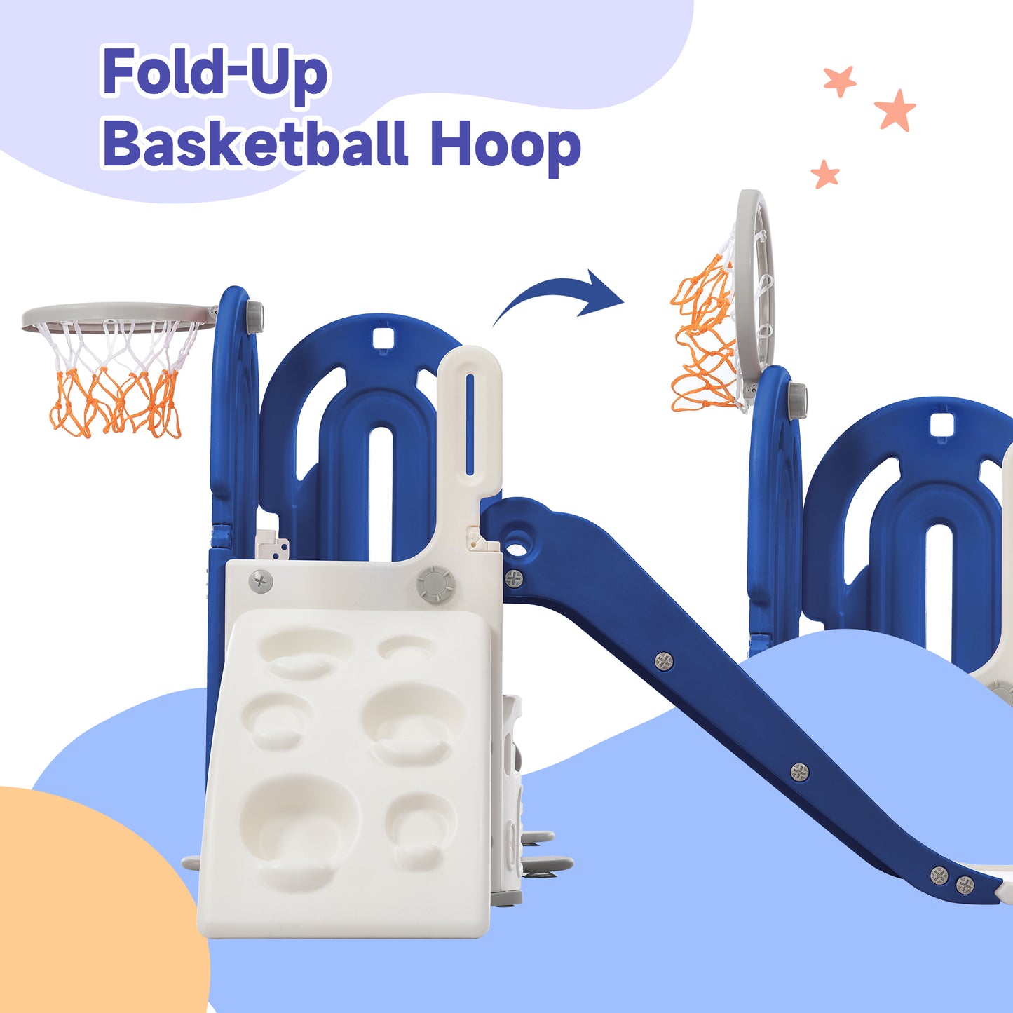 Toddler Climber and Slide Set 4 in 1, Kids Playground Climber Slide Playset with Basketball Hoop Play Combination for Babies Indoor & Outdoor