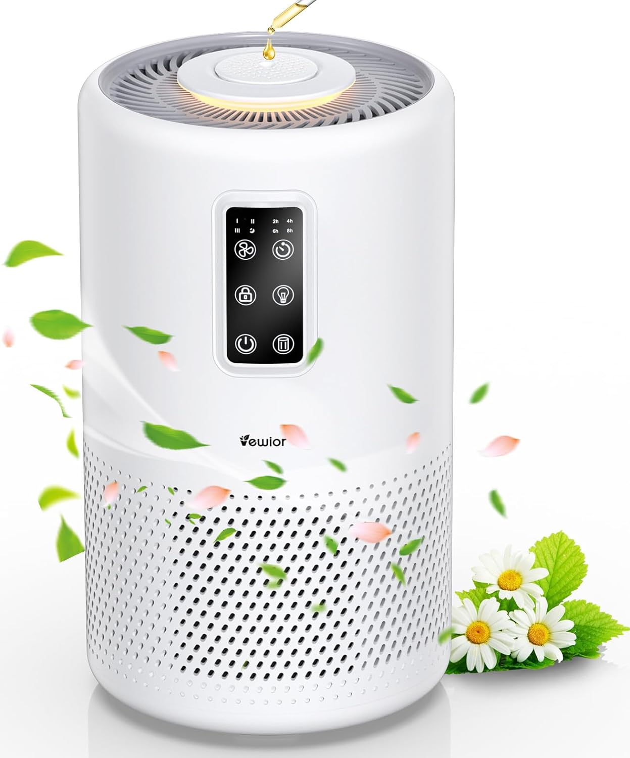 Home large room air purifier with lighting up to 1076ft², VEWIOR H13 True HEPA Air Purifier with Scented Sponge, Sleep Mode, Timer for Wildfire Smoke Pet Dust Pollen Odors (Banned by Amazon)
