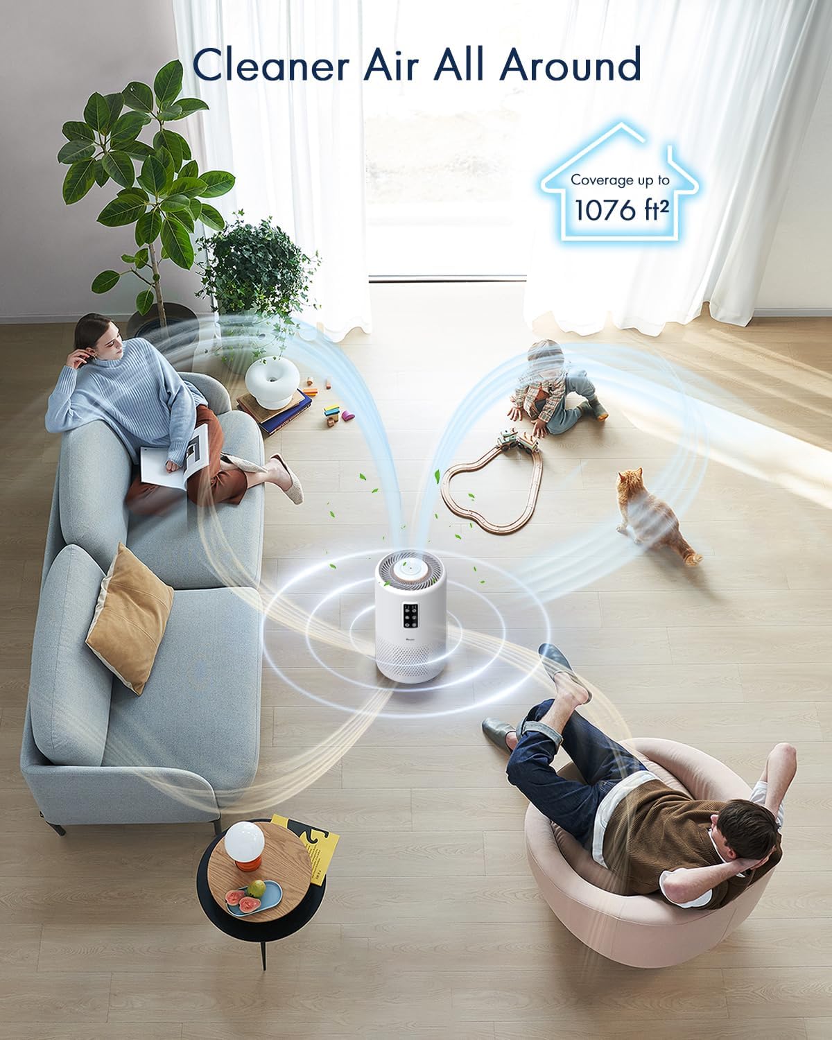 Home large room air purifier with lighting up to 1076ft², VEWIOR H13 True HEPA Air Purifier with Scented Sponge, Sleep Mode, Timer for Wildfire Smoke Pet Dust Pollen Odors (Banned by Amazon)