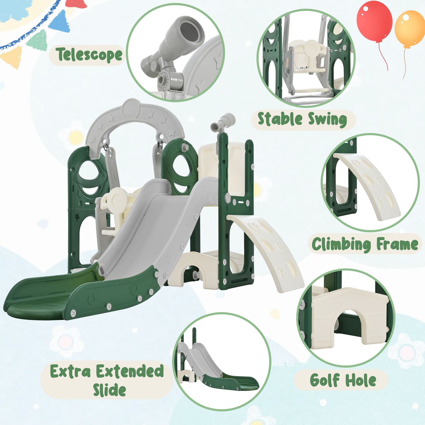 Toddler Slide and Swing Set 5 in 1, Kids Playground Climber Slide Playset with Telescope, Combination for Babies Indoor & Outdoor