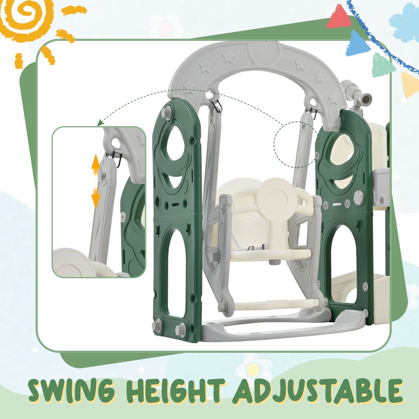 Toddler Slide and Swing Set 5 in 1, Kids Playground Climber Slide Playset with Telescope, Combination for Babies Indoor & Outdoor