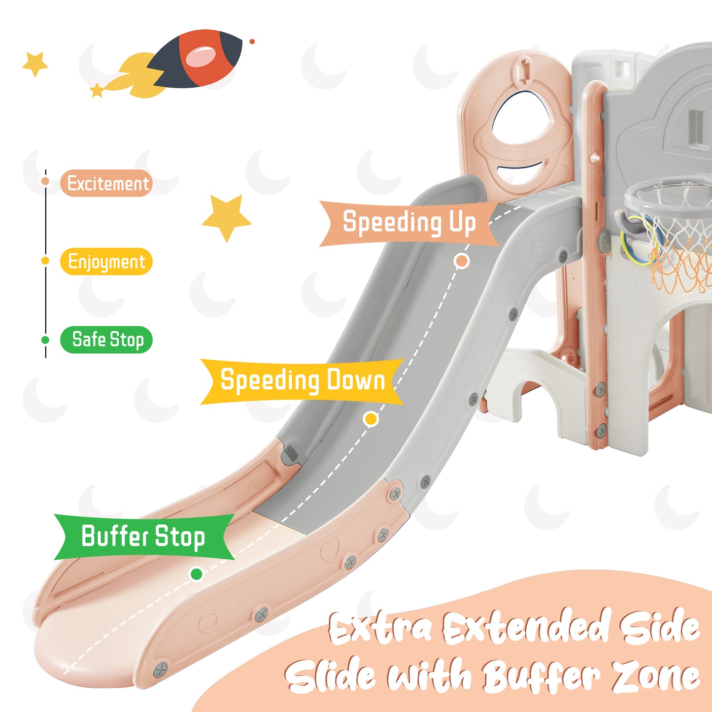 Kids Slide Playset Structure 9 in 1, Spaceship Set with Slide, Arch Tunnel, Ring Toss, Drawing Whiteboardl and Basketball Hoop for Toddlers, Kids Climbers Playground
