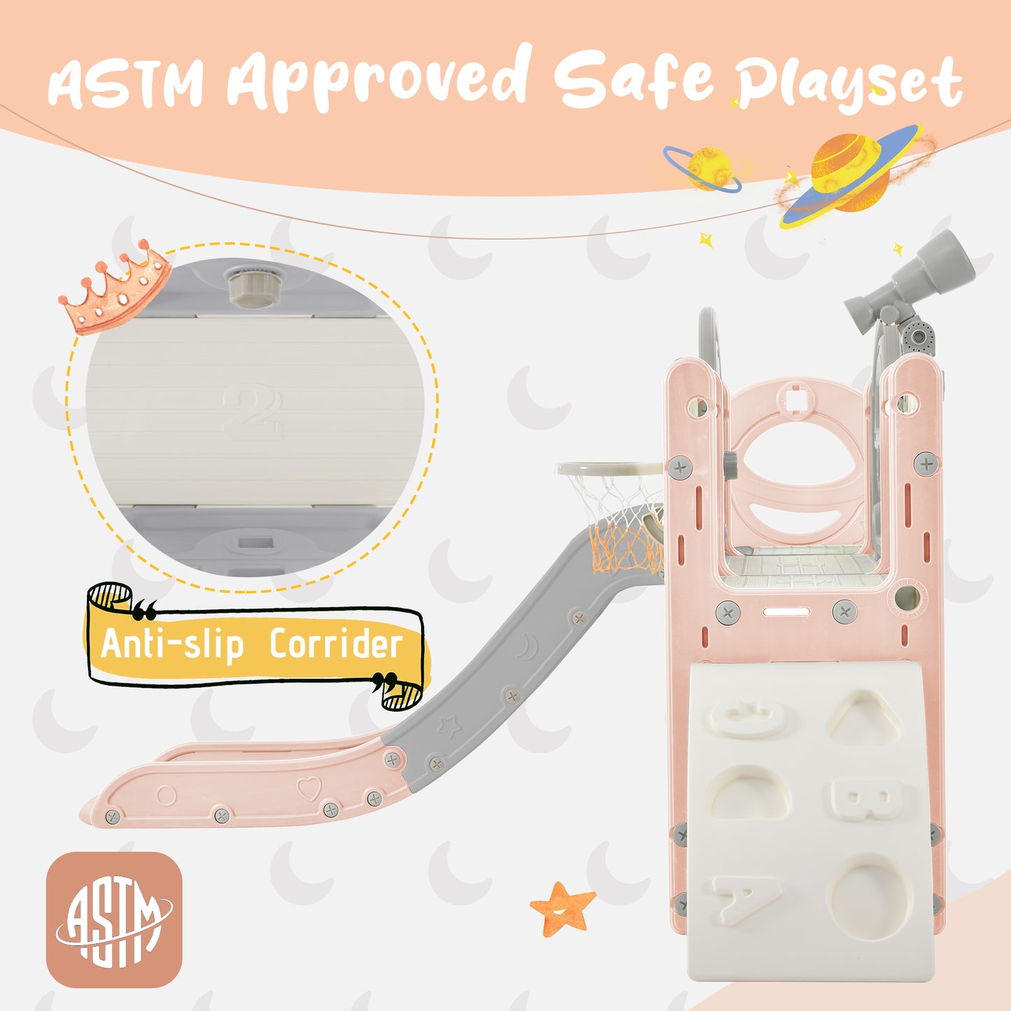 Kids Slide Playset Structure 9 in 1, Spaceship Set with Slide, Arch Tunnel, Ring Toss, Drawing Whiteboardl and Basketball Hoop for Toddlers, Kids Climbers Playground