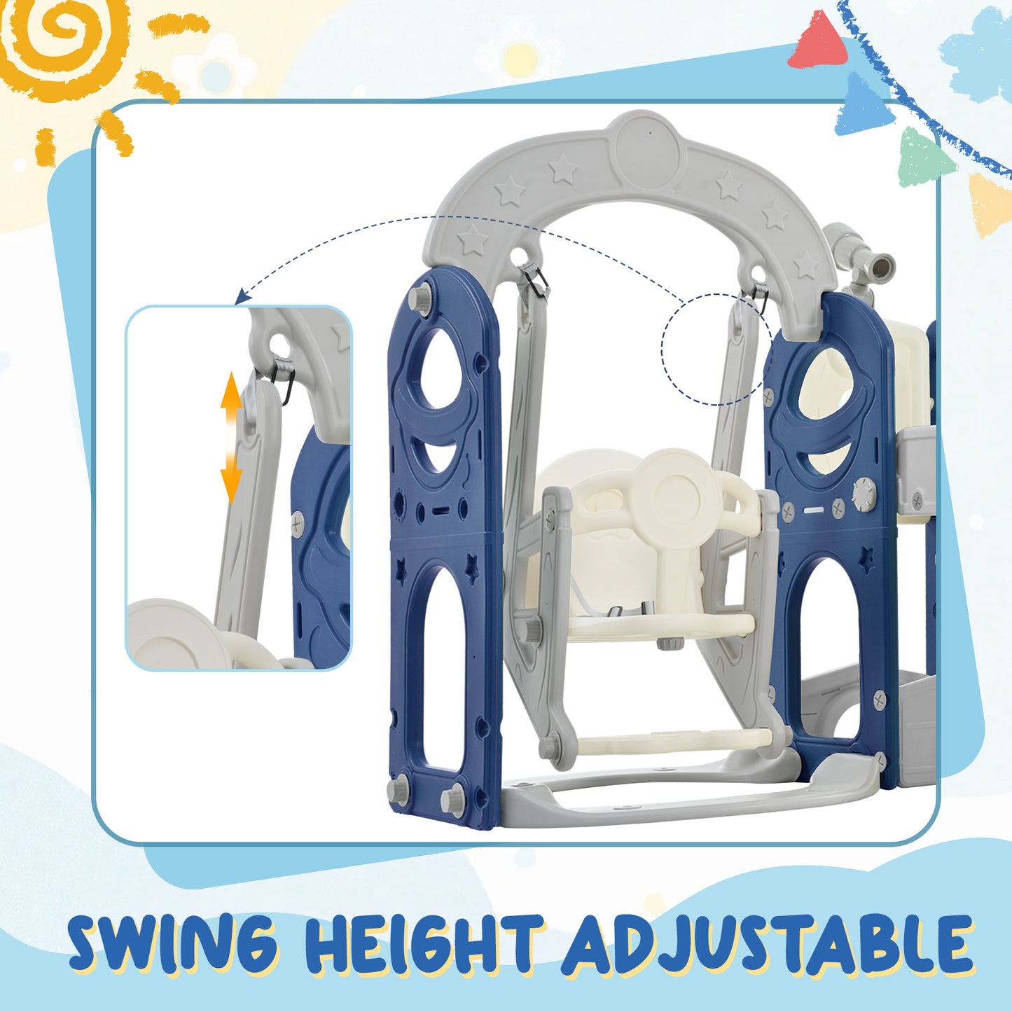 Toddler Slide and Swing Set 5 in 1, Kids Playground Climber Slide Playset with Telescope, Combination for Babies Indoor & Outdoor