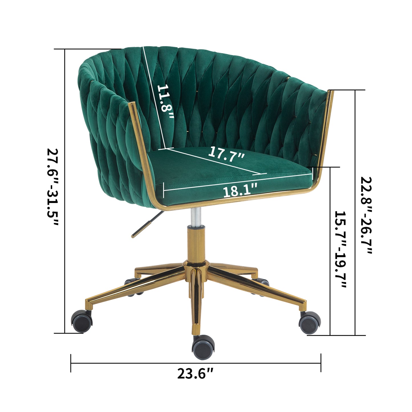 Modern design the backrest is hand-woven Office chair,Vanity chairs with wheels,Height adjustable,360° swivel for bedroom living room(GREEN)