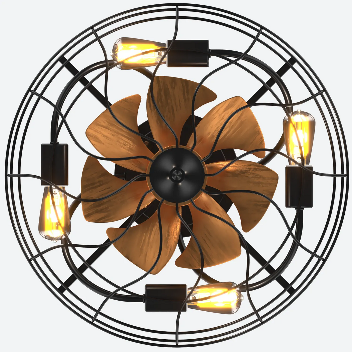 Industrial Style 20 Inch Led Ceiling Fan With Matte Black 6 Speed Wind E26 Remote Control Reversible DC Motor For Bedroom