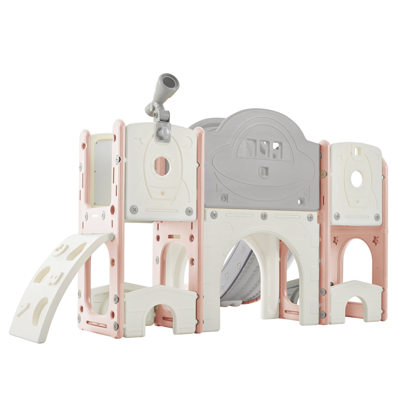 Kids Slide Playset Structure 9 in 1, Spaceship Set with Slide, Arch Tunnel, Ring Toss, Drawing Whiteboardl and Basketball Hoop for Toddlers, Kids Climbers Playground