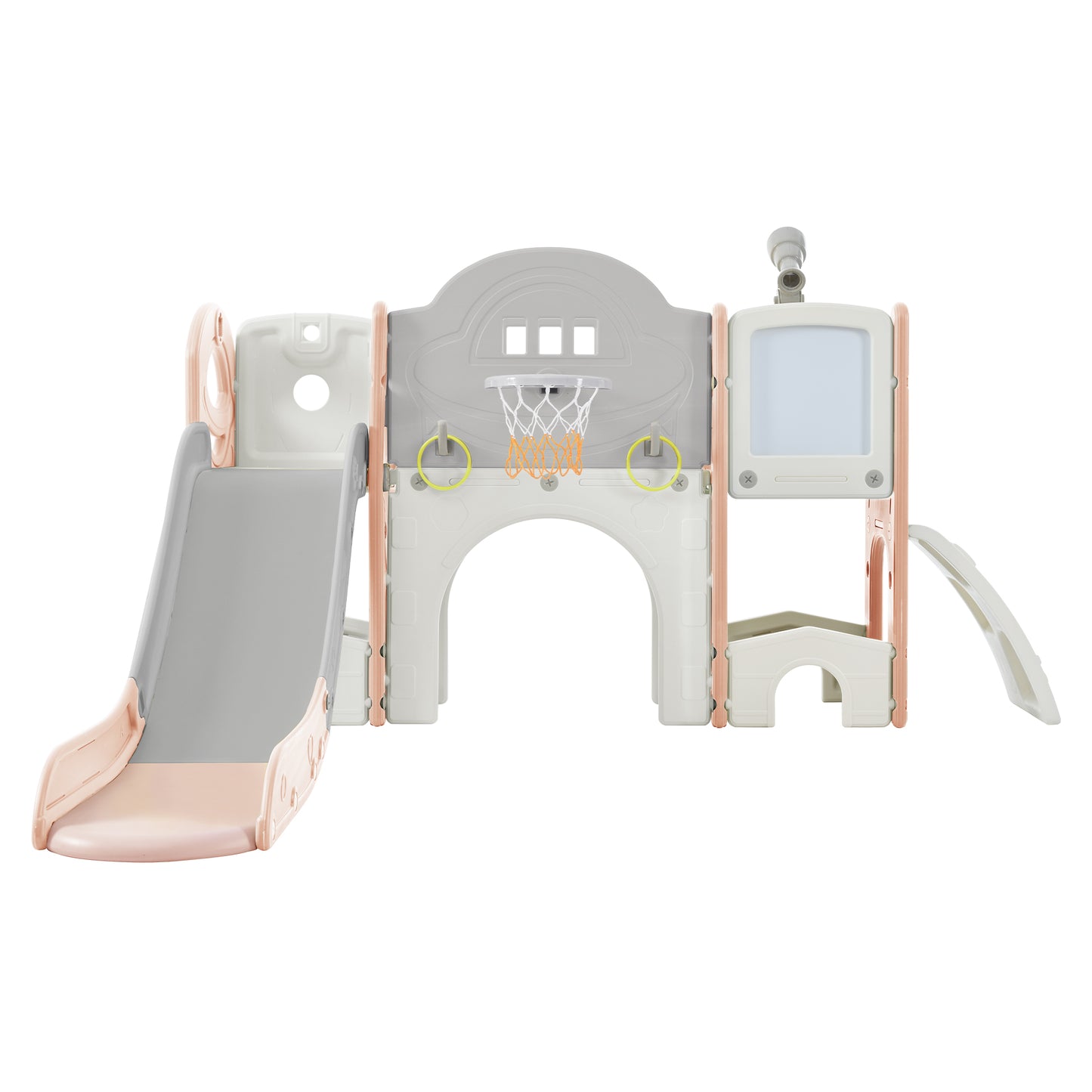 Kids Slide Playset Structure 9 in 1, Spaceship Set with Slide, Arch Tunnel, Ring Toss, Drawing Whiteboardl and Basketball Hoop for Toddlers, Kids Climbers Playground