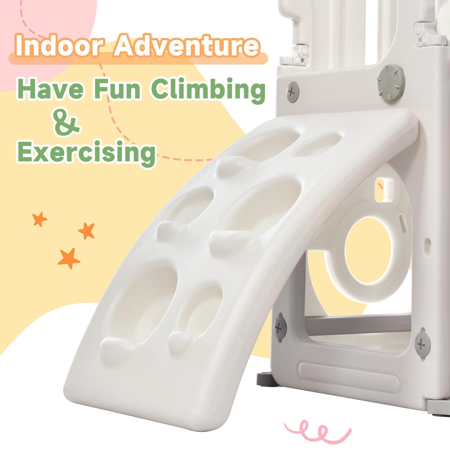 Toddler Slide and Swing Set 5 in 1, Kids Playground Climber Slide Playset with Basketball Hoop Combination for Babies Indoor & Outdoor