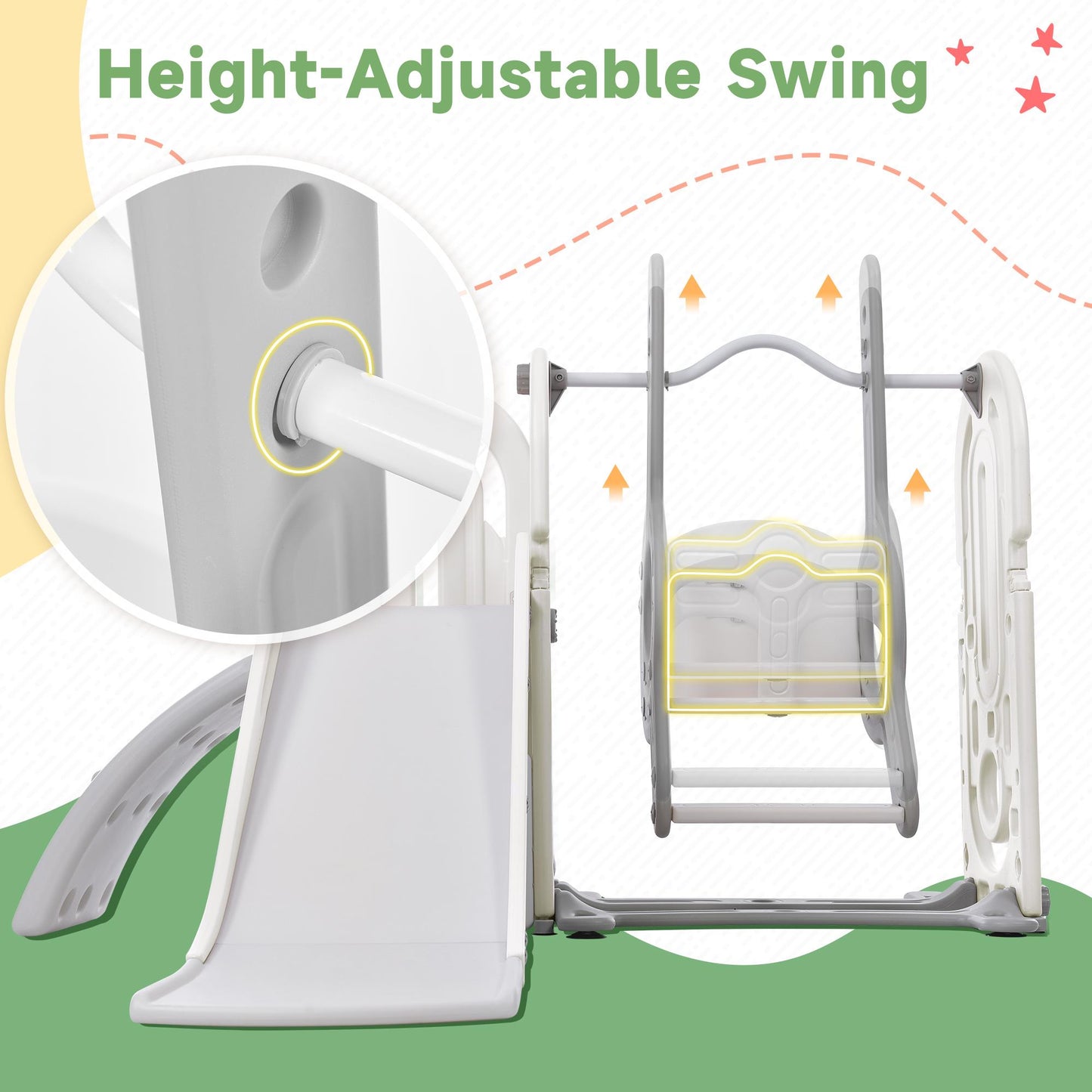 Toddler Slide and Swing Set 5 in 1, Kids Playground Climber Slide Playset with Basketball Hoop Combination for Babies Indoor & Outdoor