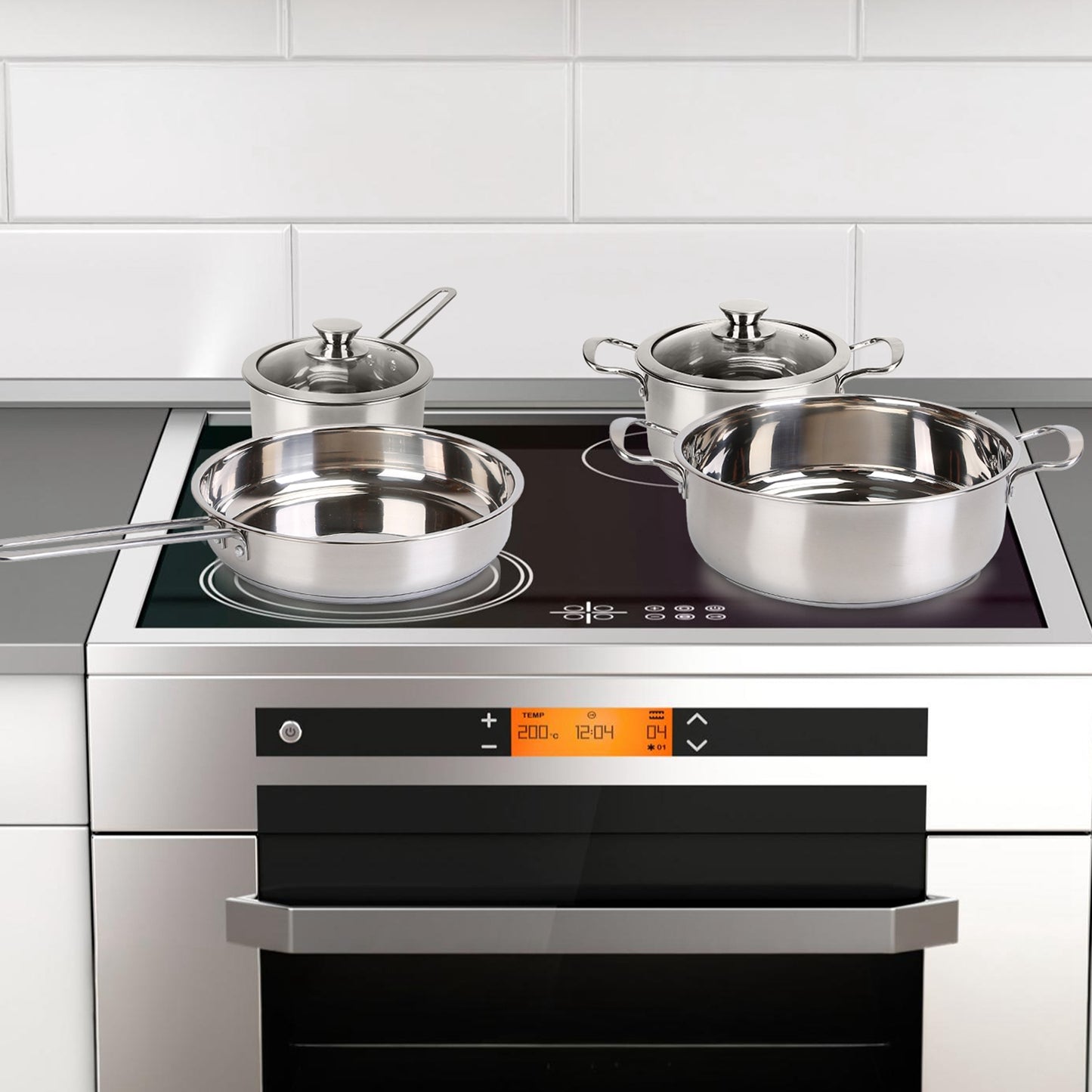 Stainless Steel Cookware Set Fast Even Heat Induction Pots Pans Set Dishwasher Safe with 2.7/3.7 Quart Stockpot 2 Quart Saucepan 9.17in Frying Pan(No shipments on weekends)
