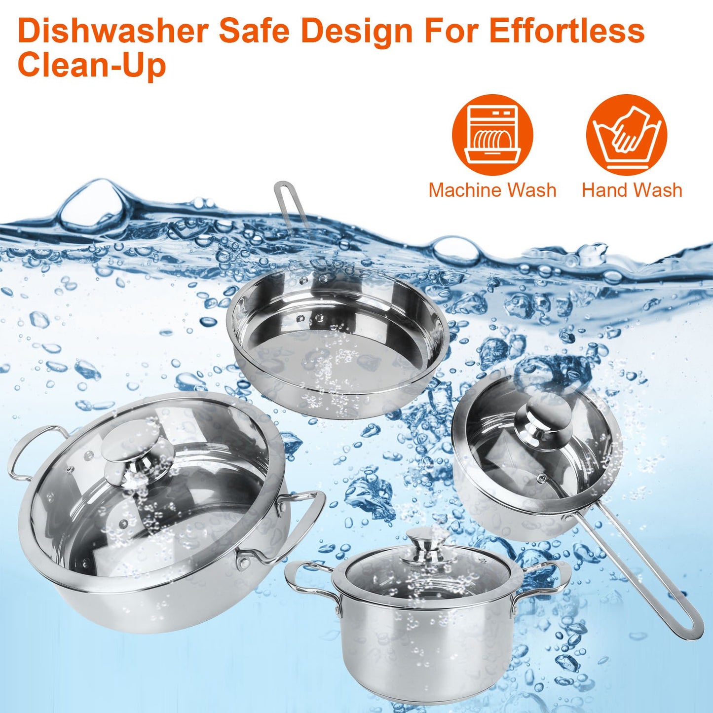 Stainless Steel Cookware Set Fast Even Heat Induction Pots Pans Set Dishwasher Safe with 2.7/3.7 Quart Stockpot 2 Quart Saucepan 9.17in Frying Pan(No shipments on weekends)