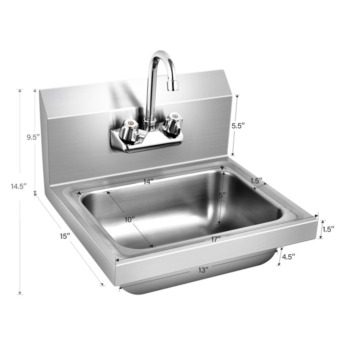 Wall mounted absorption tank anti splash 17" x 15" x 14.5" (L x W x H)