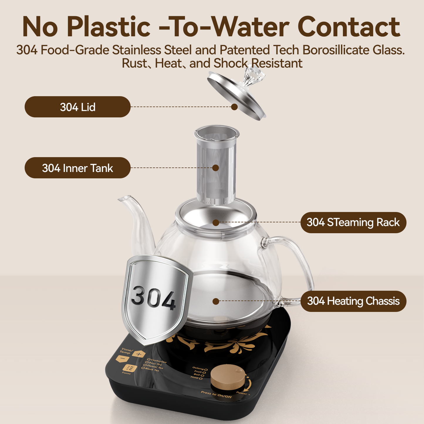Compact Tea Maker Electric Glass Kettle,Dual Methods of Steaming and Brewing with Temperature and Timer Programs,Cordless 800W 0.8 Liters capacity for get your favorite teas.