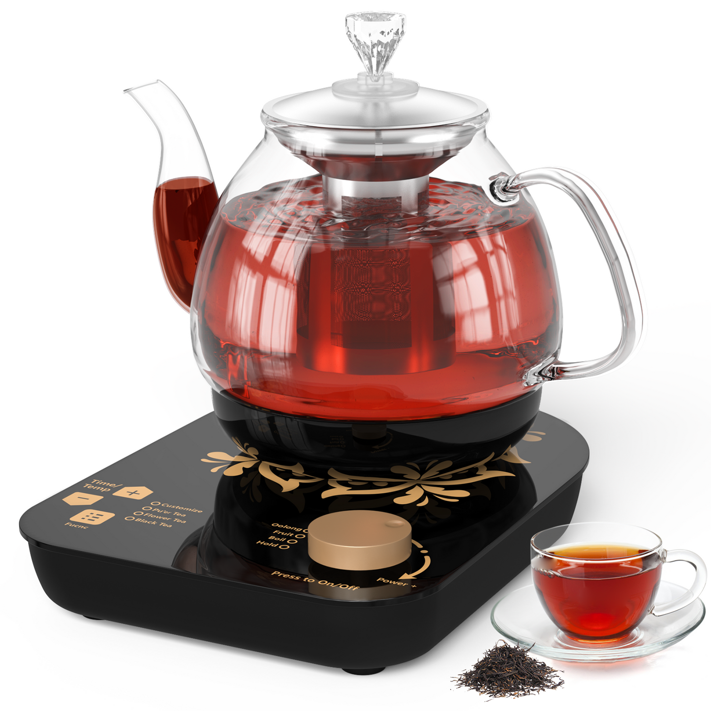Compact Tea Maker Electric Glass Kettle,Dual Methods of Steaming and Brewing with Temperature and Timer Programs,Cordless 800W 0.8 Liters capacity for get your favorite teas.