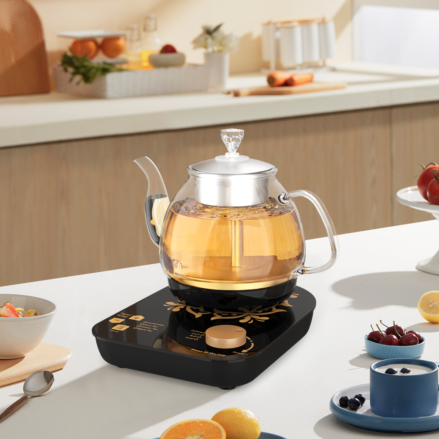 Compact Tea Maker Electric Glass Kettle,Dual Methods of Steaming and Brewing with Temperature and Timer Programs,Cordless 800W 0.8 Liters capacity for get your favorite teas.