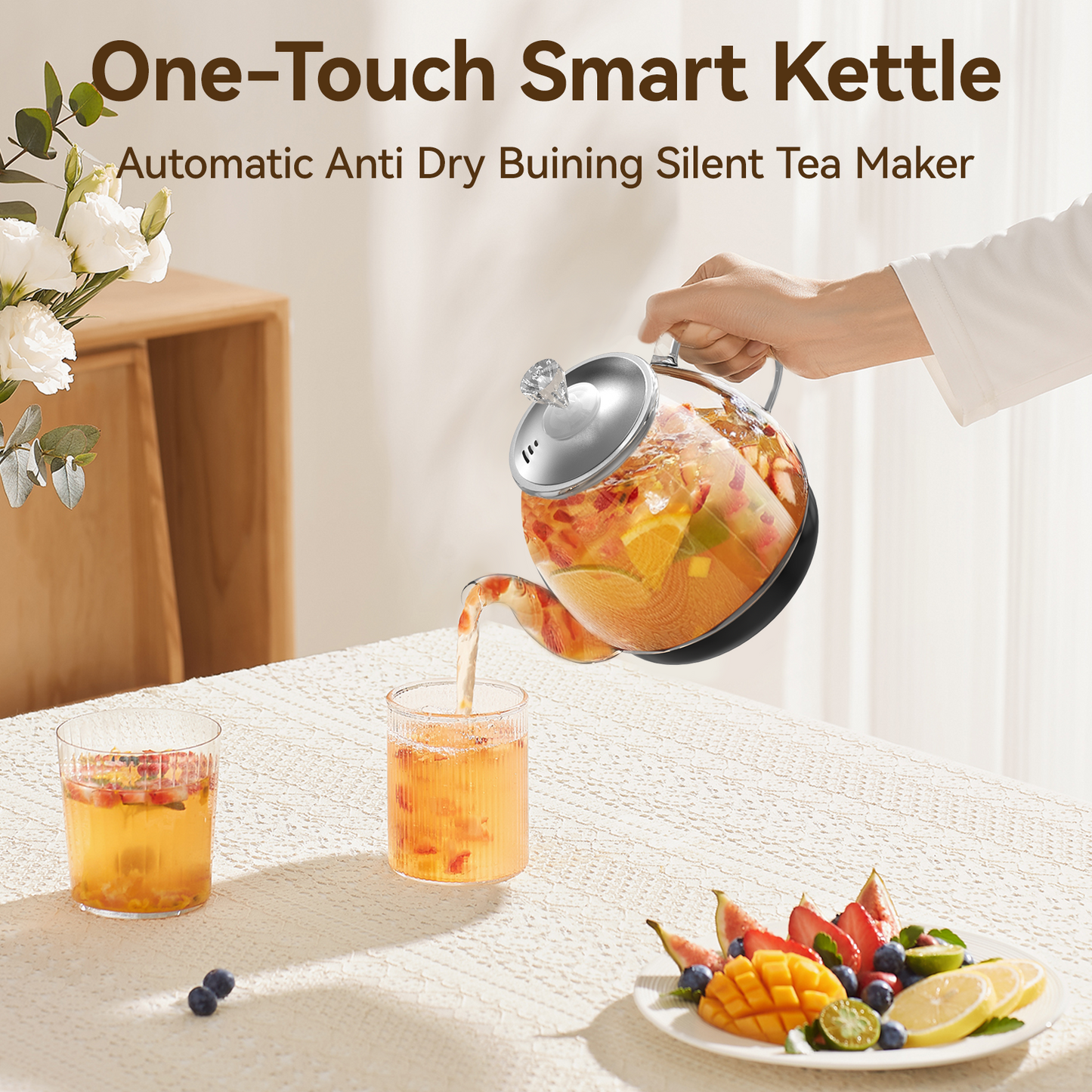 Compact Tea Maker Electric Glass Kettle,Dual Methods of Steaming and Brewing with Temperature and Timer Programs,Cordless 800W 0.8 Liters capacity for get your favorite teas.