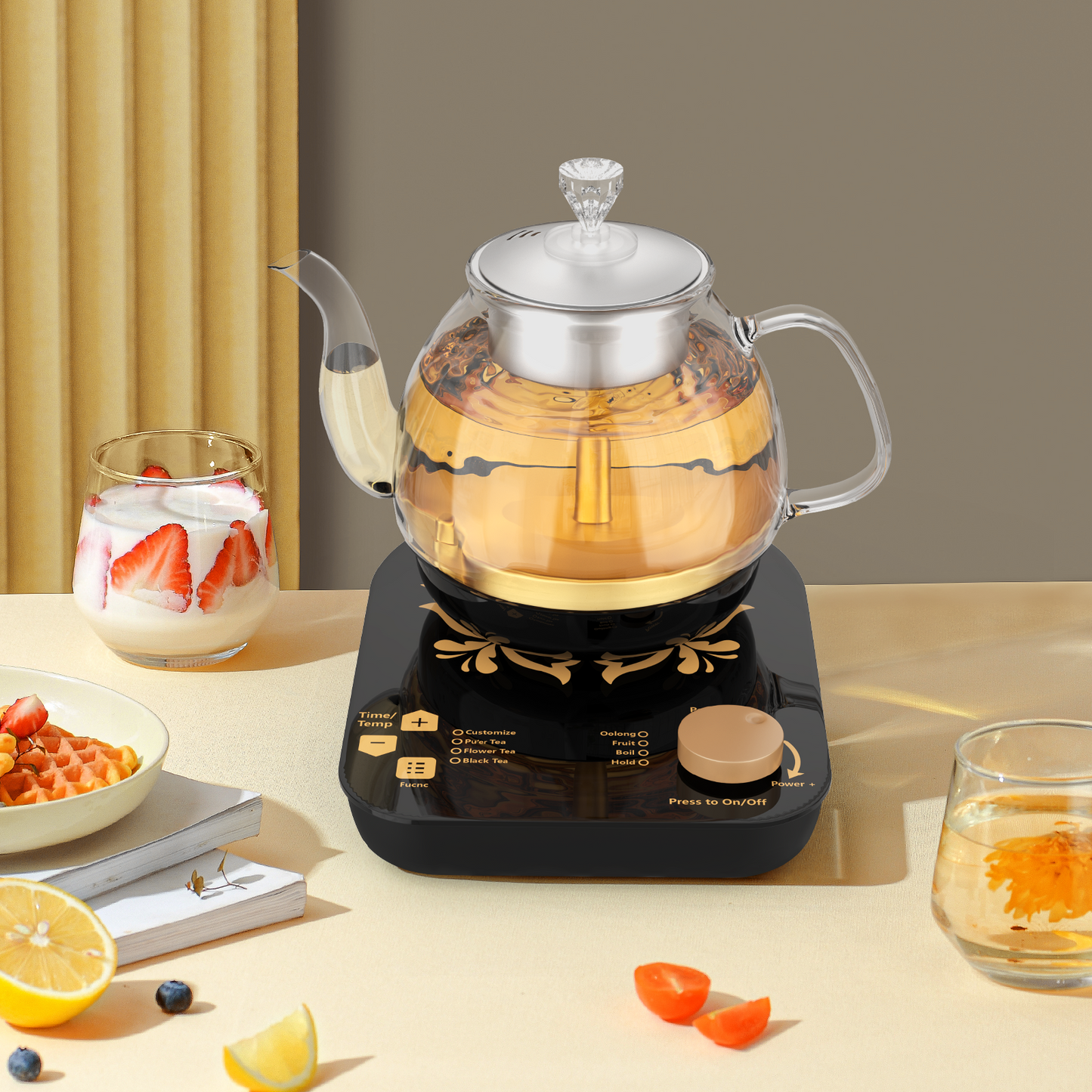 Compact Tea Maker Electric Glass Kettle,Dual Methods of Steaming and Brewing with Temperature and Timer Programs,Cordless 800W 0.8 Liters capacity for get your favorite teas.