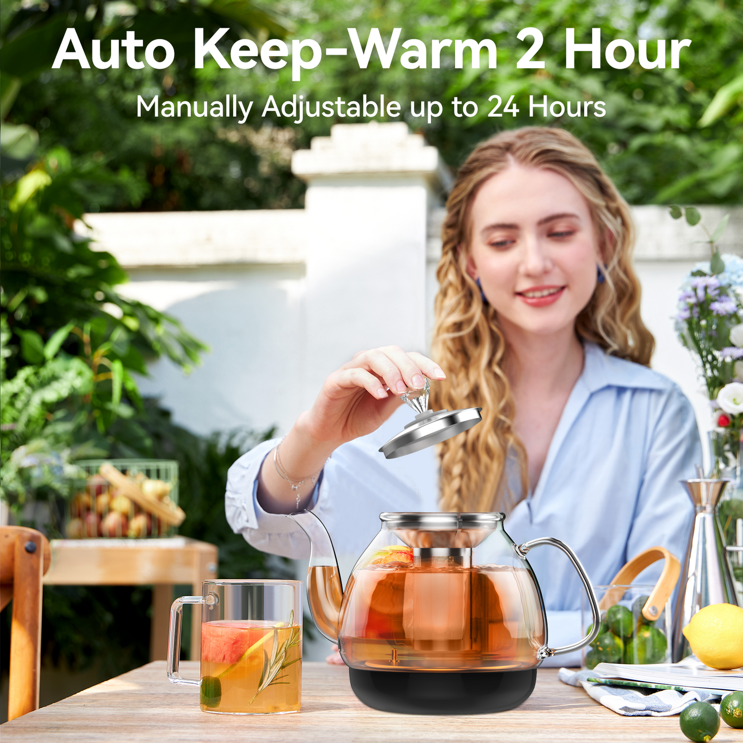 Compact Tea Maker Electric Glass Kettle,Dual Methods of Steaming and Brewing with Temperature and Timer Programs,Cordless 800W 0.8 Liters capacity for get your favorite teas.