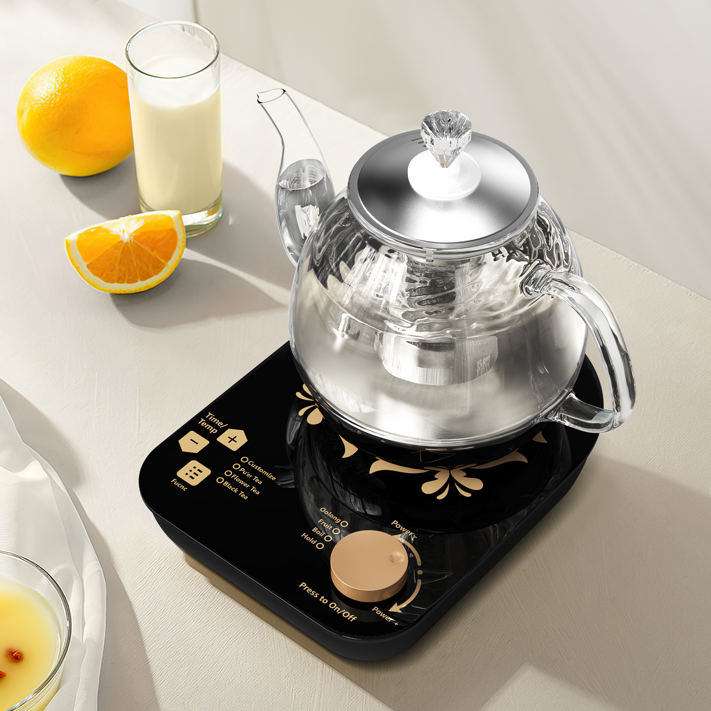 Compact Tea Maker Electric Glass Kettle,Dual Methods of Steaming and Brewing with Temperature and Timer Programs,Cordless 800W 0.8 Liters capacity for get your favorite teas.