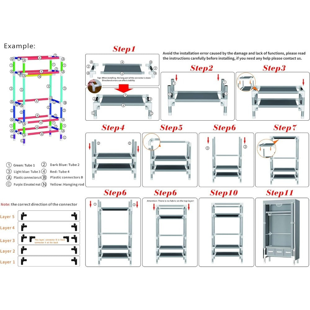 Portable Clothes Closet Rolling Door Wardrobe with Hanging Rack Non-Woven Fabric Storage Organizer with Three Drawer Boxes No-Tool Assembly - 35.4 x 17.7 x 67.0 in (Gray)