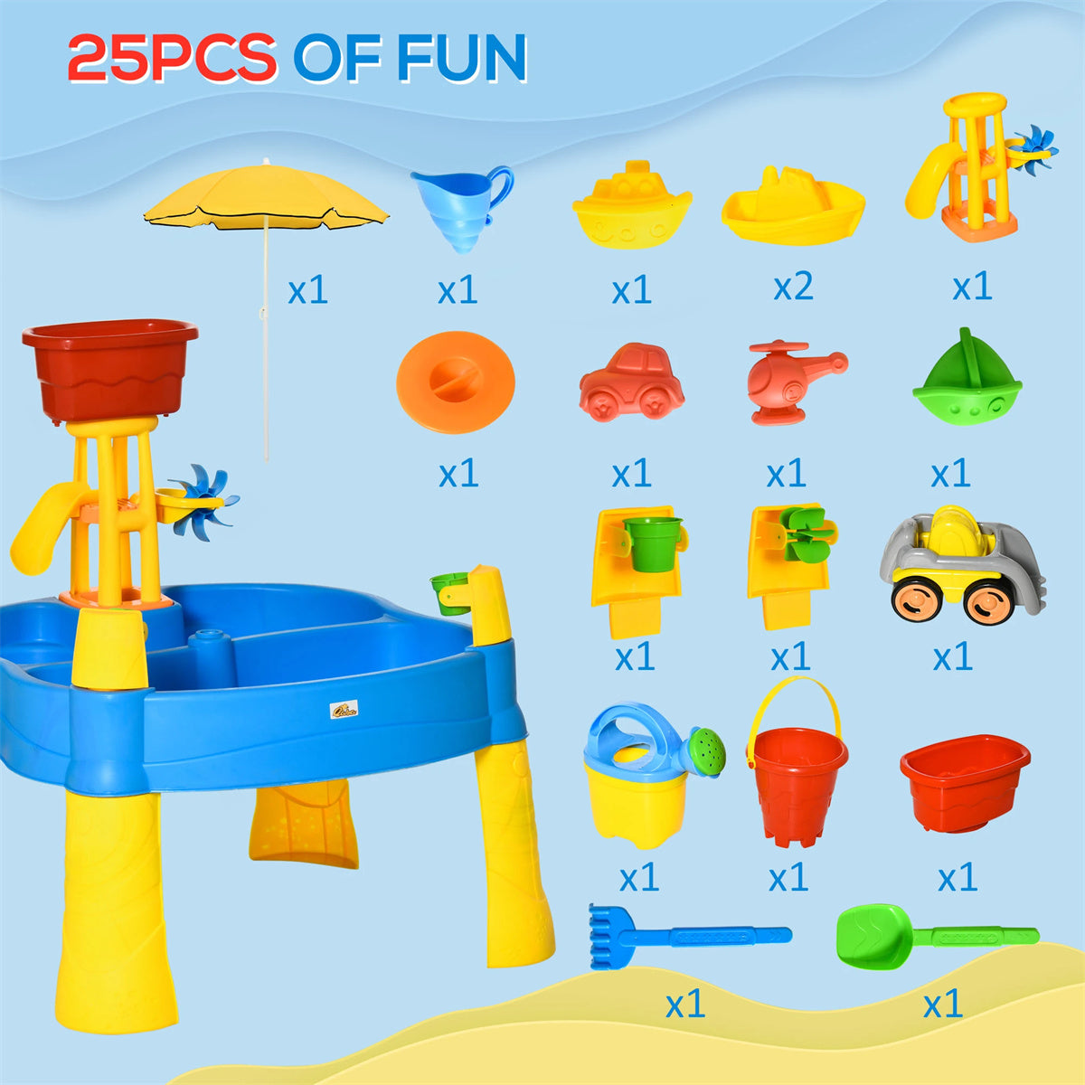2 in 1 cover sandbox with outdoor umbrella and multiple toys