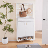 Entryway Bedroom Armoire,Shoe Cabinet,Wardrobe Armoire Closet, Drawers and Shelves,  Handles,  Hanging Rod, white