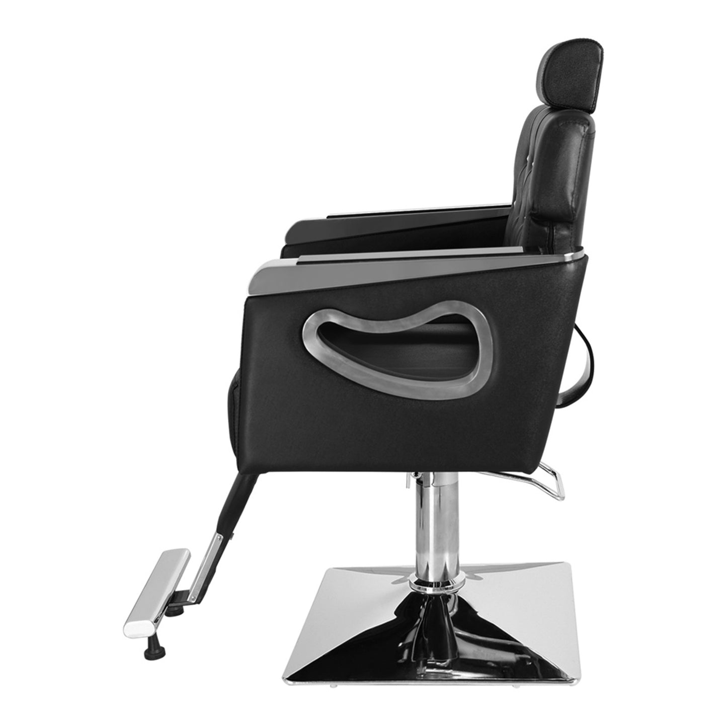 PVC Leather Cover Galvanized Square Tray with Footrest Retractable Barber Chair 300.00lbs Black HZ88111 N001