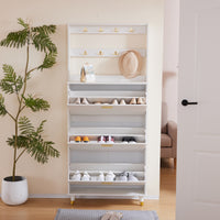 Entryway Bedroom Armoire,Shoe Cabinet,Wardrobe Armoire Closet, Drawers and Shelves,  Handles,  Hanging Rod, white