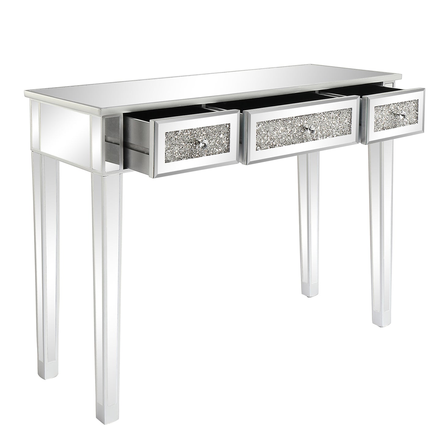 Silver MDF Mirror Surface Broken Glass Three Pumping Computer Desk